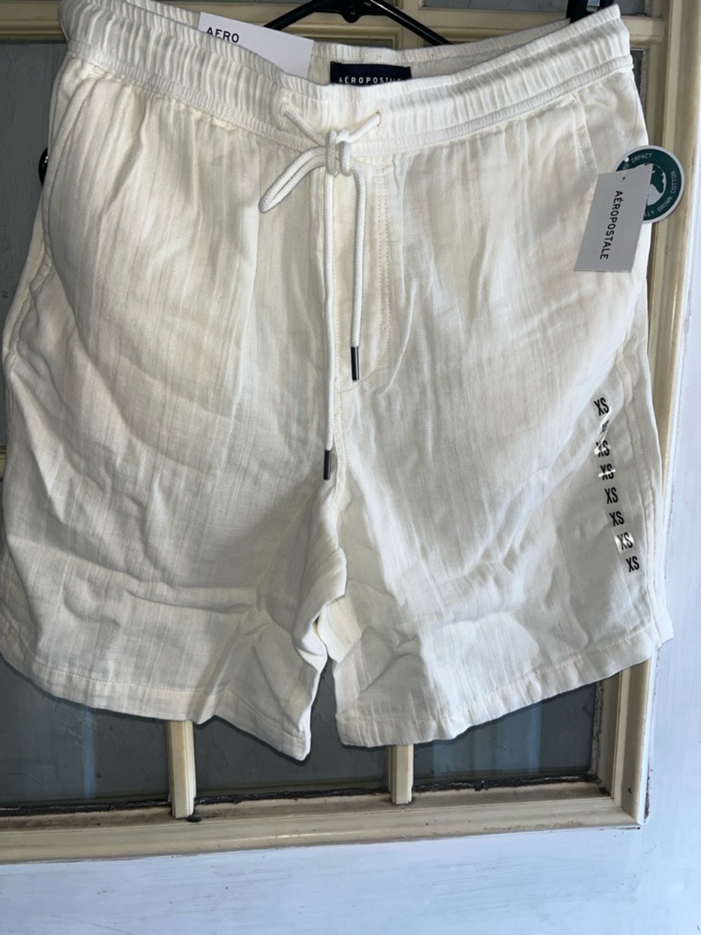 NWT Aeropostale White Men’s Drawstring Linen-Blend Hybrid Shorts